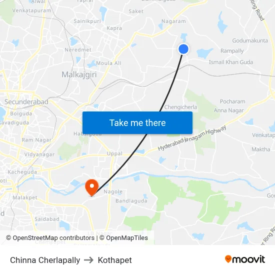 Chinna Cherlapally to Kothapet map