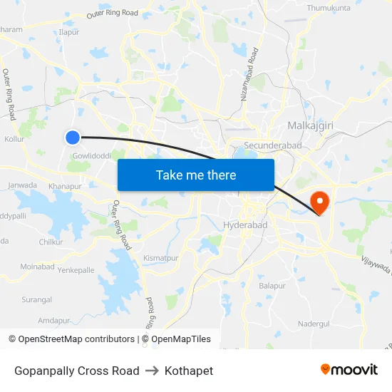 Gopanpally Cross Road to Kothapet map