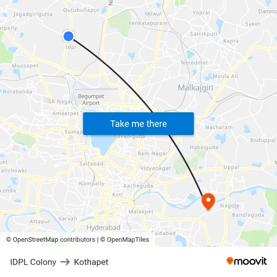 IDPL Colony to Kothapet map