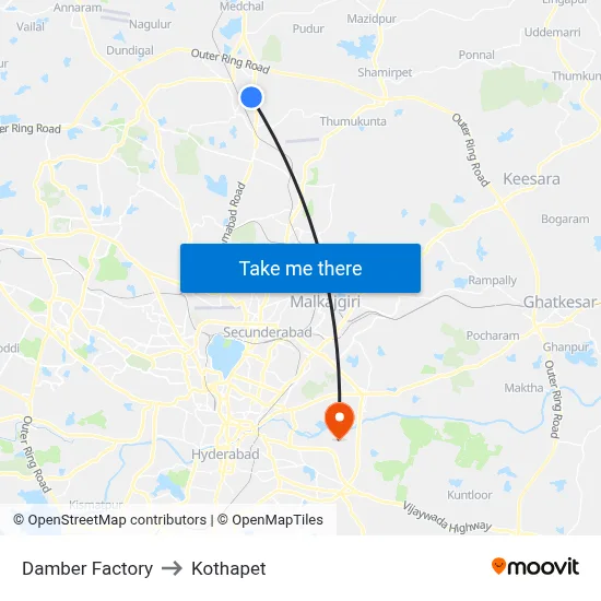 Damber Factory to Kothapet map