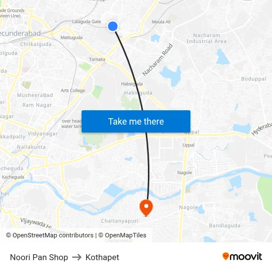 Noori Pan Shop to Kothapet map