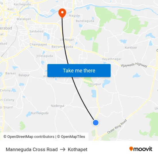 Manneguda Cross Road to Kothapet map