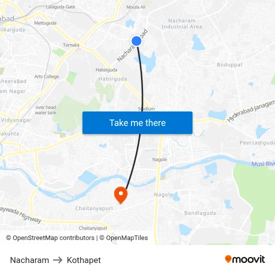 Nacharam to Kothapet map