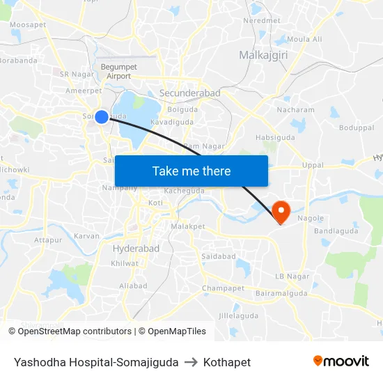 Yashodha Hospital-Somajiguda to Kothapet map