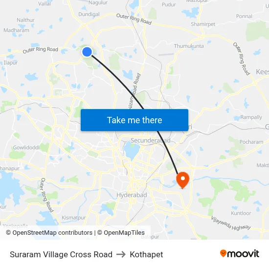 Suraram Village Cross Road to Kothapet map