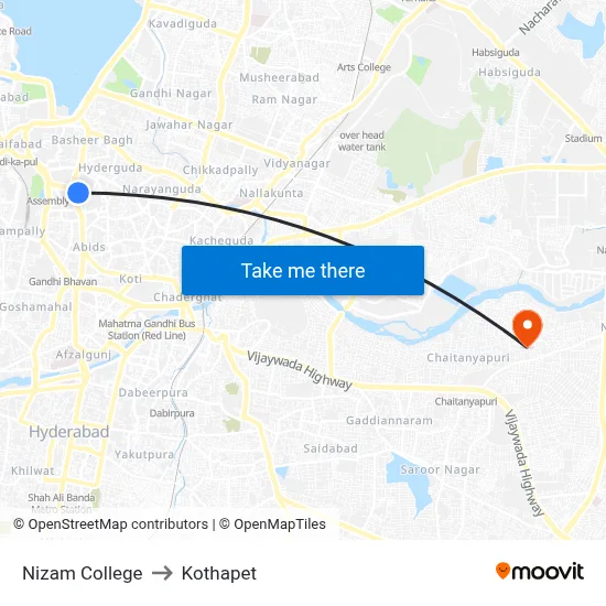 Nizam College to Kothapet map