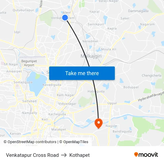 Venkatapur Cross Road to Kothapet map