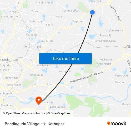 Bandlaguda Village to Kothapet map