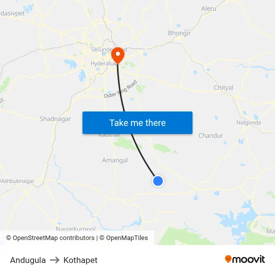 Andugula to Kothapet map