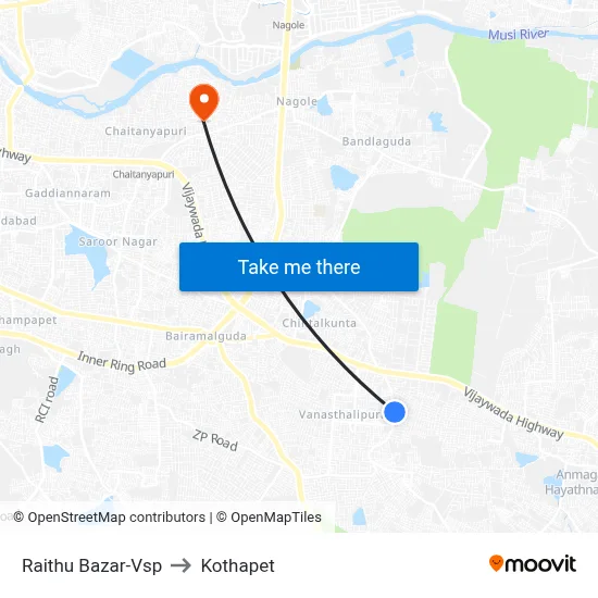 Raithu Bazar-Vsp to Kothapet map