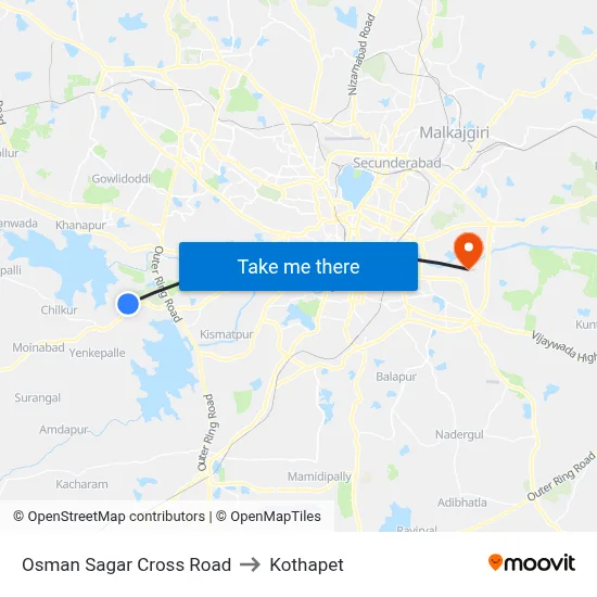 Osman Sagar Cross Road to Kothapet map
