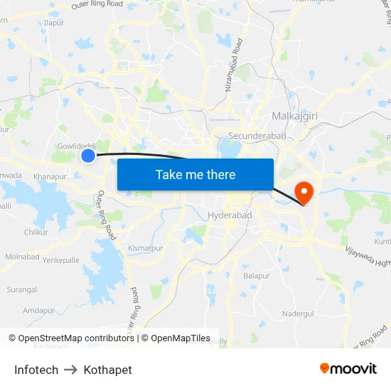 Infotech to Kothapet map