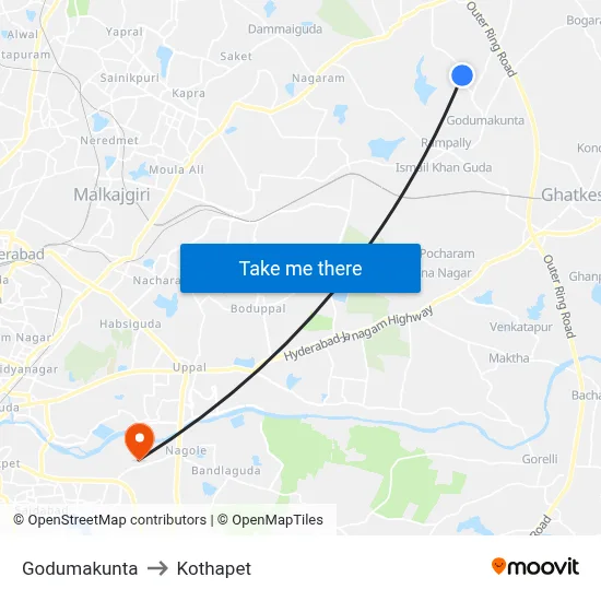 Godumakunta to Kothapet map