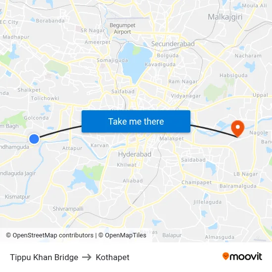 Tippu Khan Bridge to Kothapet map