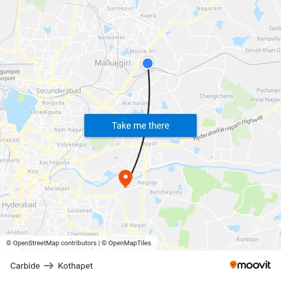 Carbide to Kothapet map
