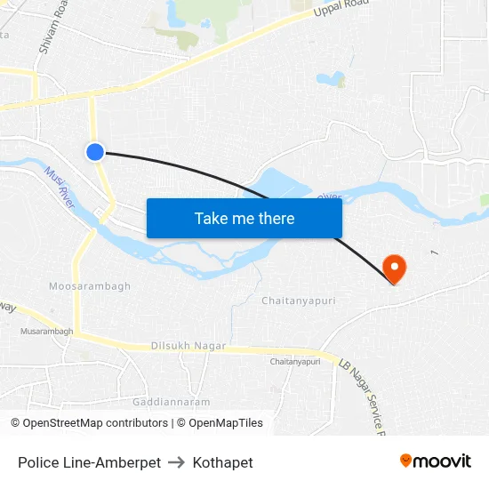 Police Line-Amberpet to Kothapet map