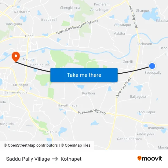 Saddu Pally Village to Kothapet map