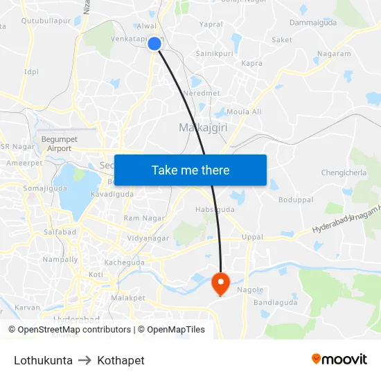 Lothukunta to Kothapet map