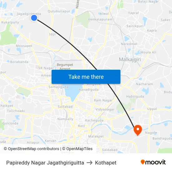 Papireddy Nagar Jagathgiriguitta to Kothapet map