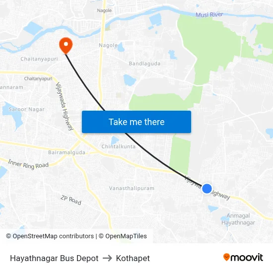 Hayathnagar Bus Depot to Kothapet map