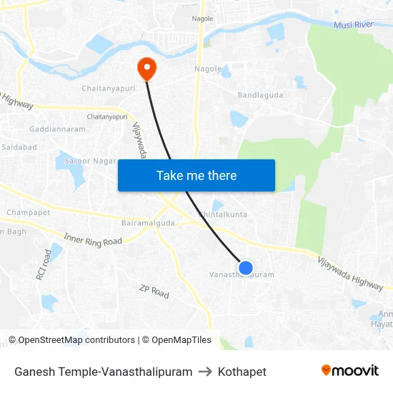 Ganesh Temple-Vanasthalipuram to Kothapet map