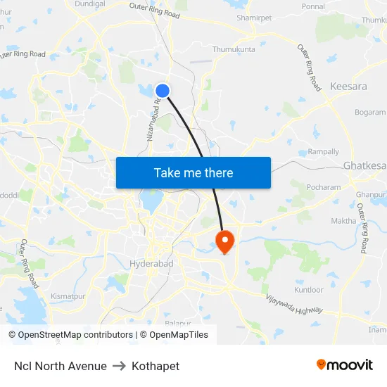 Ncl North Avenue to Kothapet map