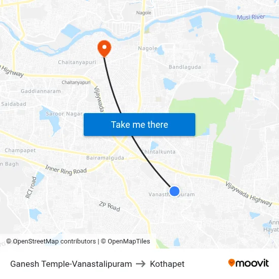 Ganesh Temple-Vanastalipuram to Kothapet map