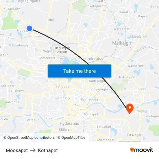 Moosapet to Kothapet map