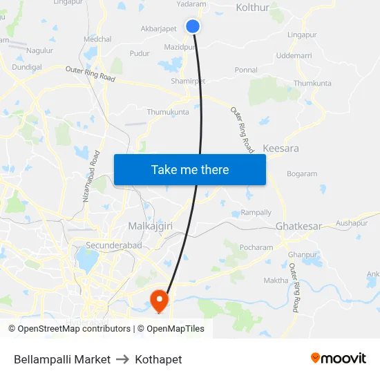 Bellampalli Market to Kothapet map