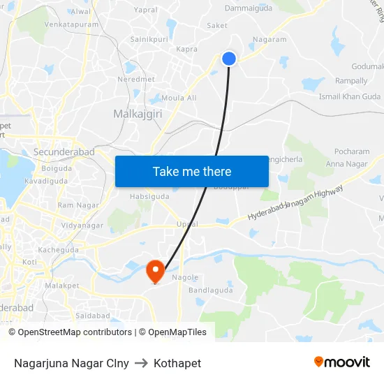 Nagarjuna Nagar Clny to Kothapet map