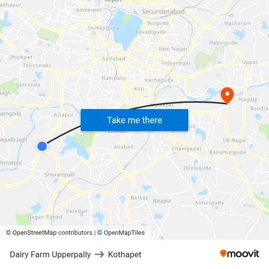 Dairy Farm Upperpally to Kothapet map