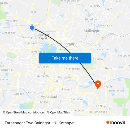 Fathenagar Twd Balnagar to Kothapet map