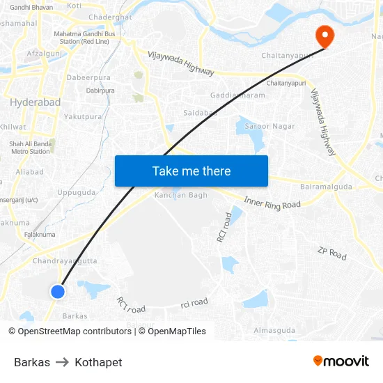 Barkas to Kothapet map