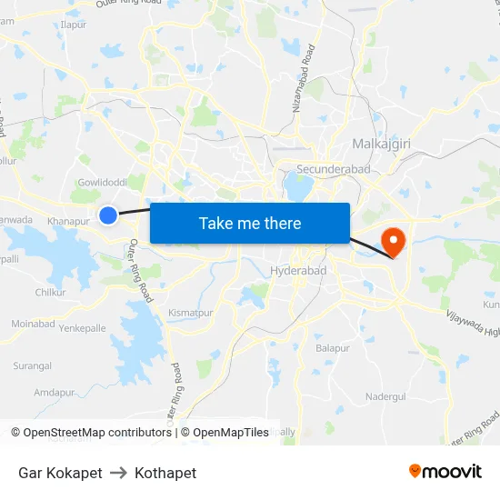 Gar Kokapet to Kothapet map