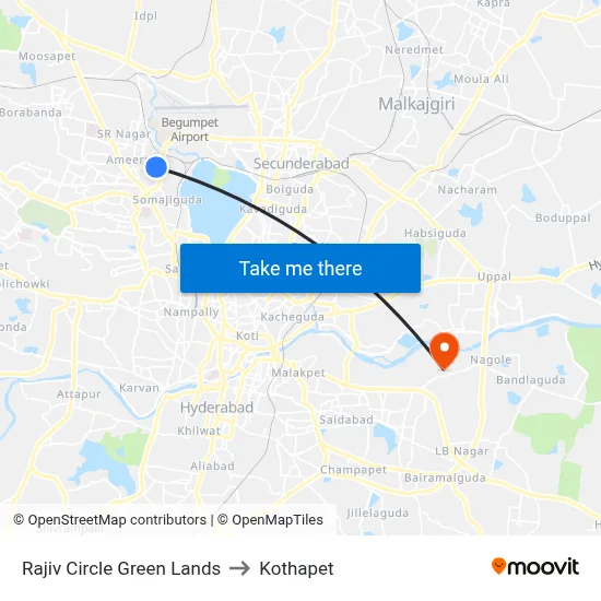 Rajiv Circle  Green Lands to Kothapet map