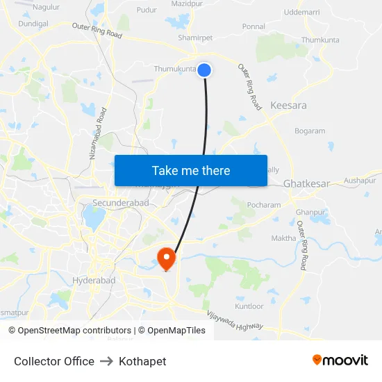 Collector Office to Kothapet map