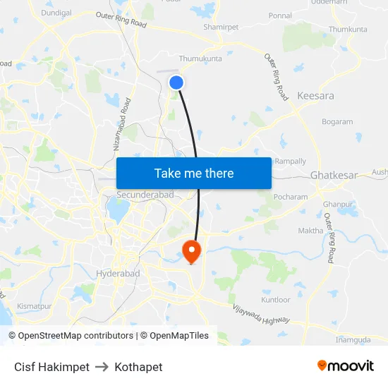 Cisf Hakimpet to Kothapet map