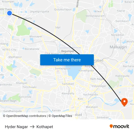 Hyder Nagar to Kothapet map