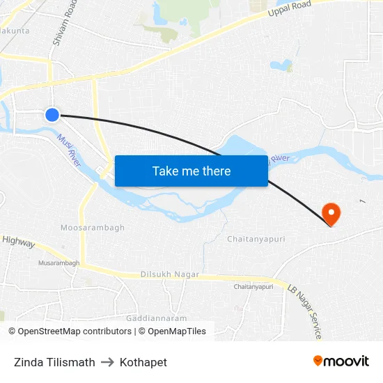 Zinda Tilismath to Kothapet map