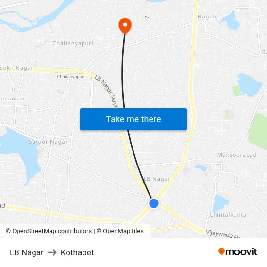LB Nagar to Kothapet map