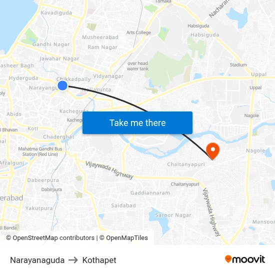 Narayanaguda to Kothapet map