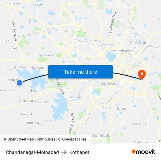 Chandanagar-Moinabad to Kothapet map