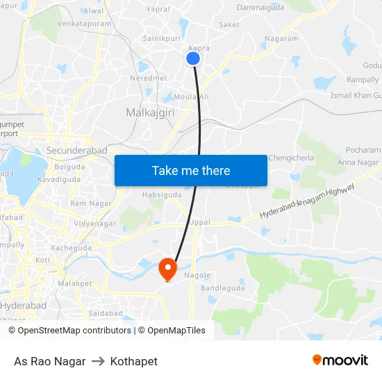 As Rao Nagar to Kothapet map
