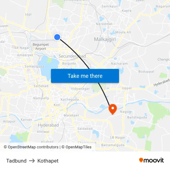 Tadbund to Kothapet map