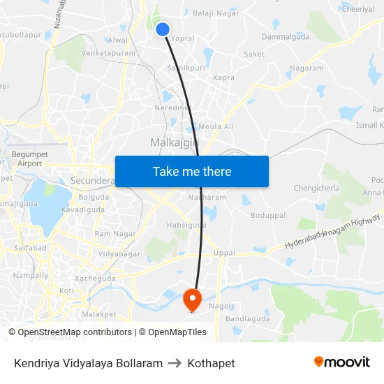 Kendriya Vidyalaya Bollaram to Kothapet map
