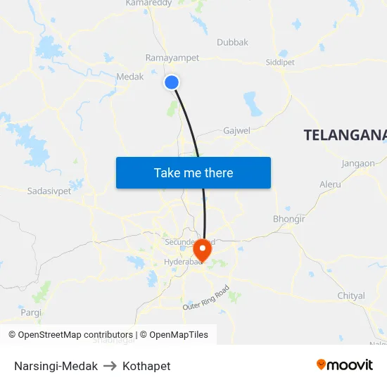 Narsingi-Medak to Kothapet map