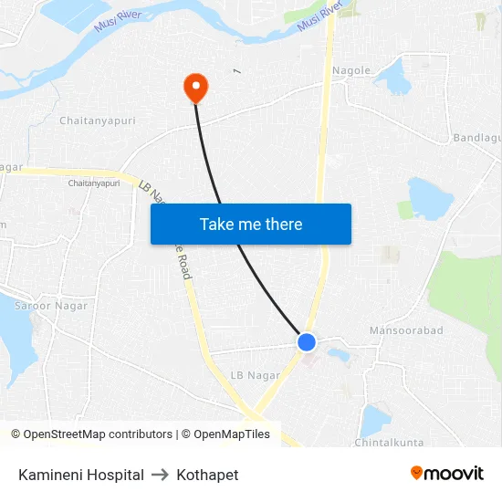 Kamineni Hospital to Kothapet map