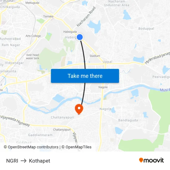NGRI to Kothapet map