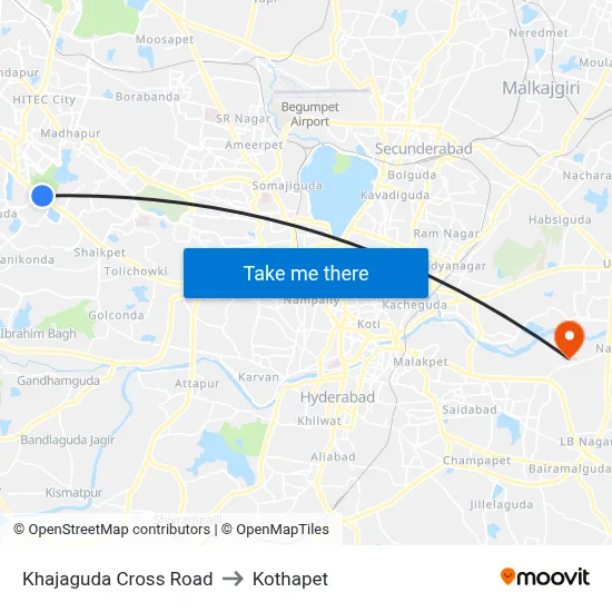 Khajaguda Cross Road to Kothapet map