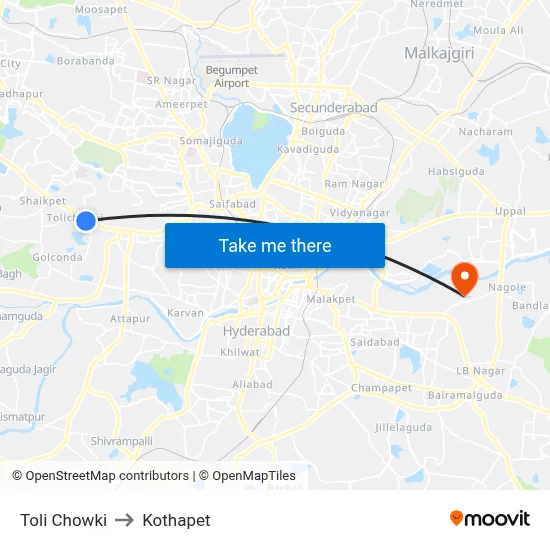 Toli Chowki to Kothapet map